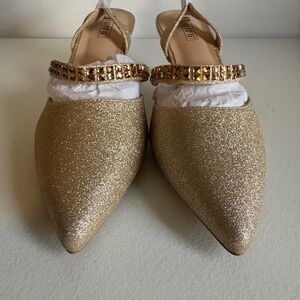 Idifu Women Gold Glitter Slingback Heels Sparkle Stiletto Pointed Toe‎ Shoes 8.5